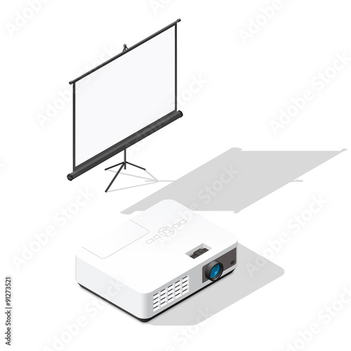Projector and screen isometric icons set