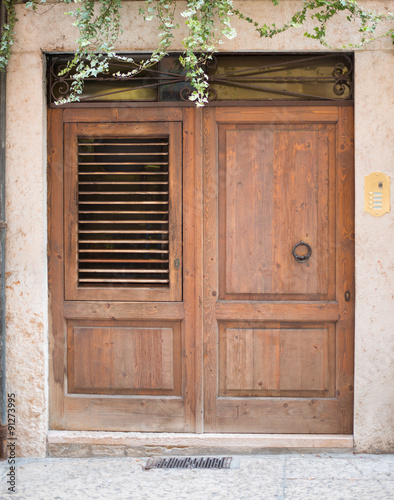 Wooden doors with plants
