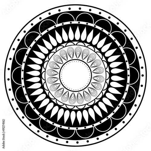 Hand drawing zentangle mandala element in black and white