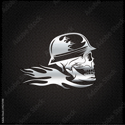 silver skull in helmet with flame concept vector design template photo