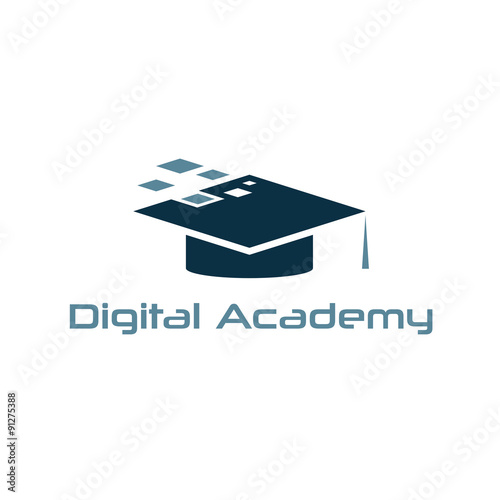 Graduation cap of digital academy vector design template