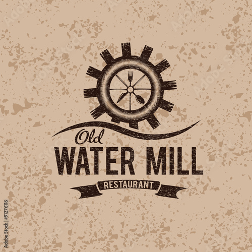 old water mill restaurant concept vector design template