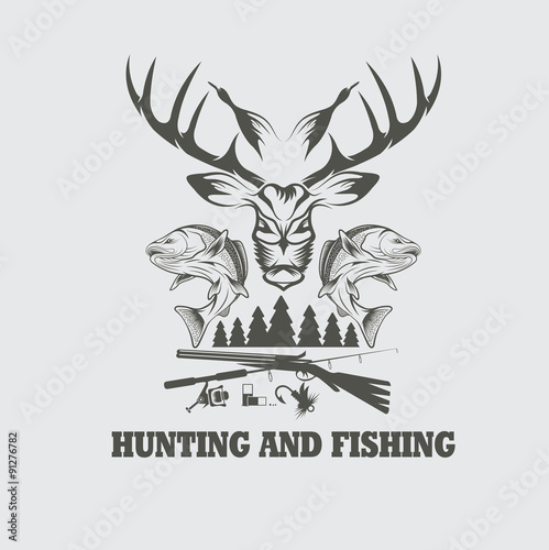 hunting and fishing vintage emblem vector design template