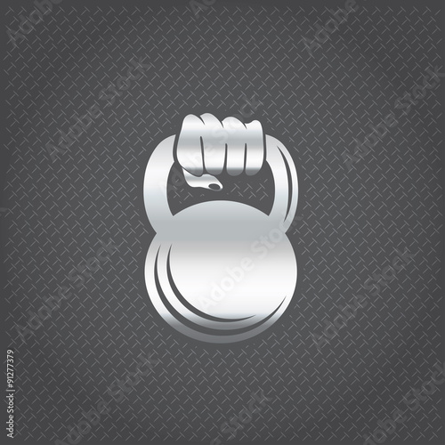 silver hand holding kettlebell vector design template