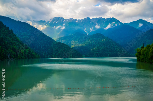 Riza lake and mountains reflected