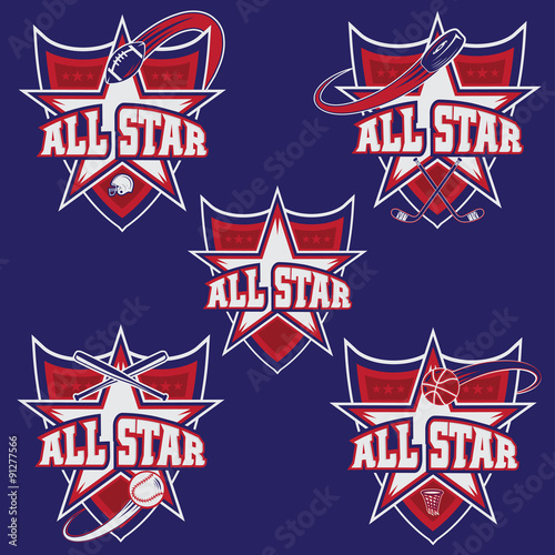 set of vintage sports all star crests