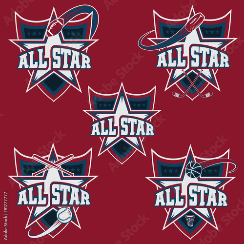 set of vintage sports all star crests