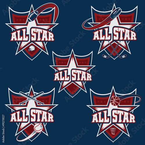 set of vintage sports all star crests