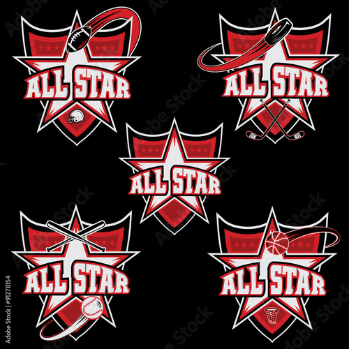 set of vintage sports all star crests