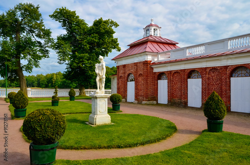 Monplaisir Palace on the shore of the Baltic Sea photo