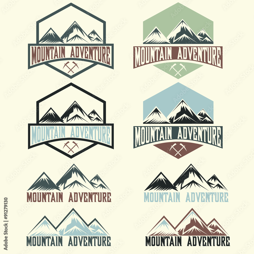 set of vintage labels mountain adventure