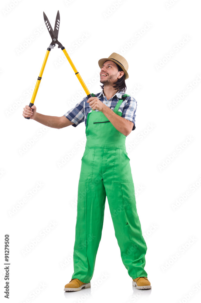 Funny man with shears isolated on white Funny man with shears isolated on white