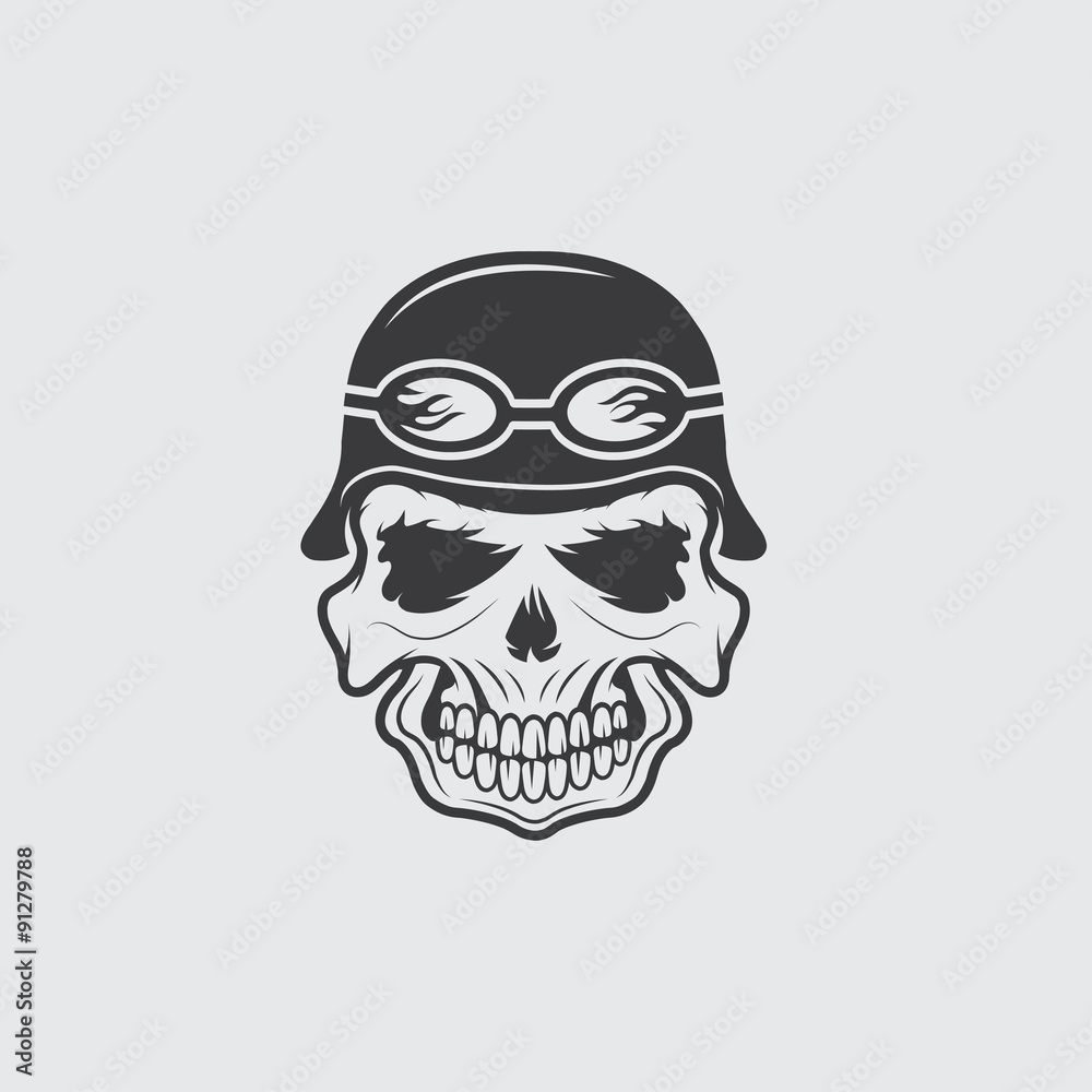 skull in helmet, biker theme vector design template