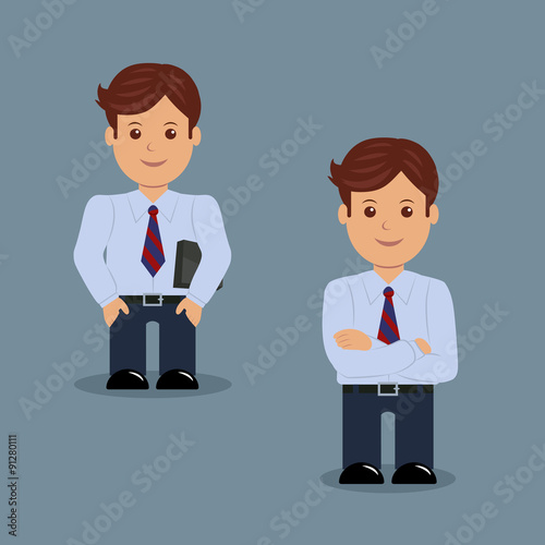 Set of businessman standing in various action. 
