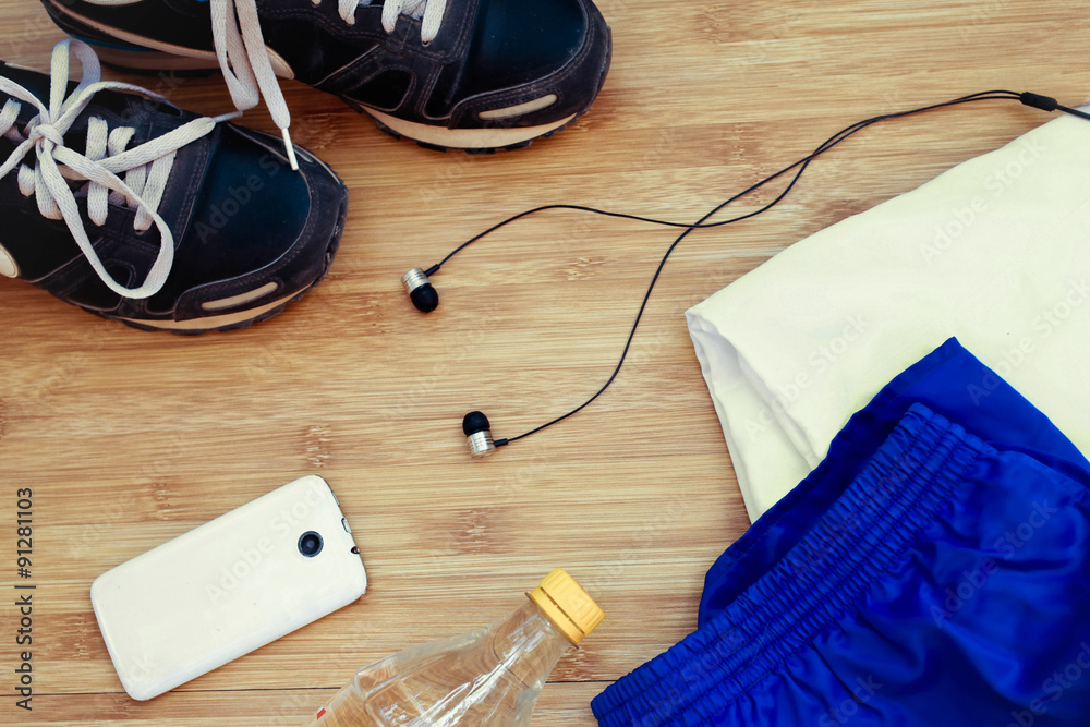 Man is accessories for occupation by run.Sport equipment. Man is accessories for occupation by run.Sport equipment.