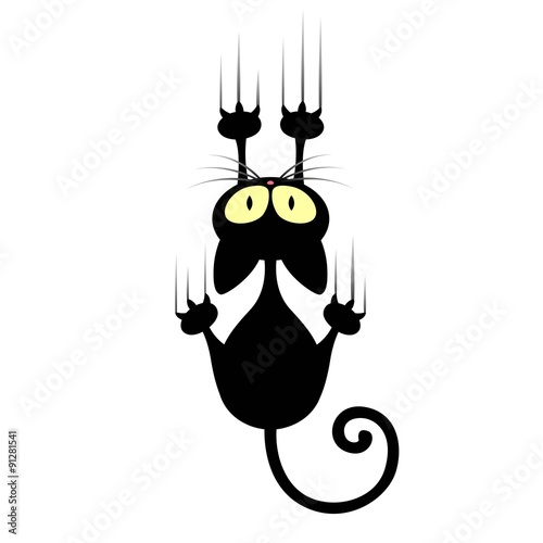 Vector Illustration of a Cartoon Cat Scratching Wall