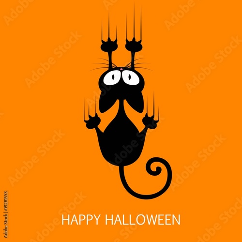 Vector Illustration of a Cartoon Cat Scratching Wall