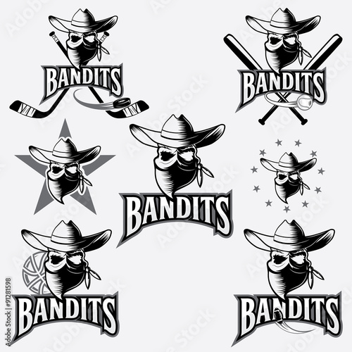 set of skull bandit sports labels
