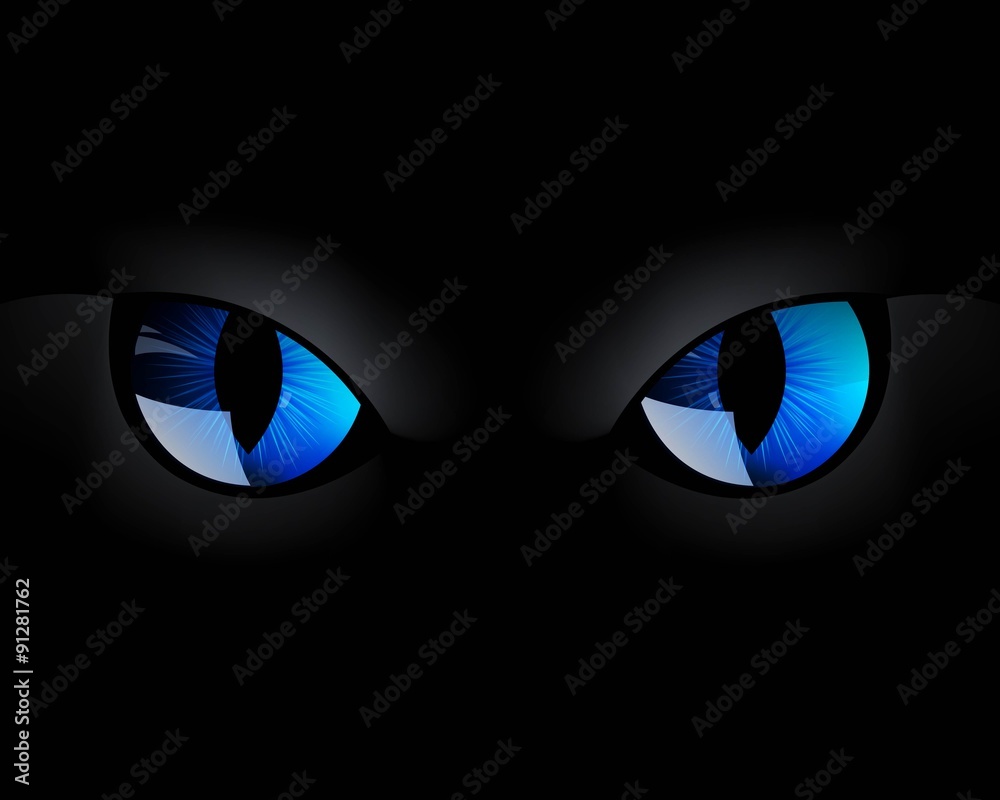 Vector Illustration of Blue Cat Eyes in the Dark Night