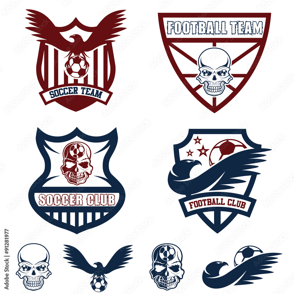 football team crests set with eagles and skulls