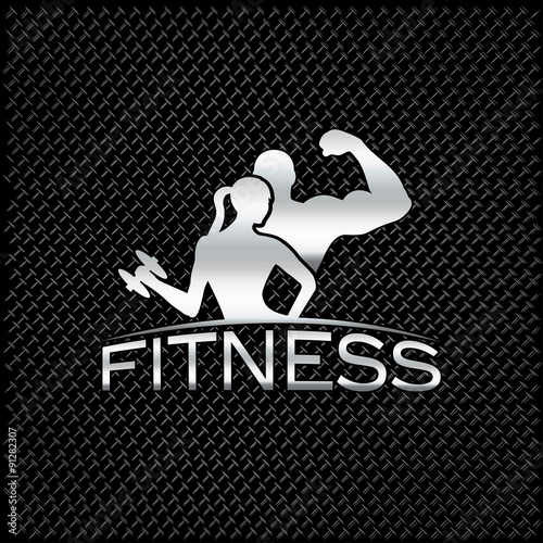 silver man and woman of fitness silhouette character on metal ba