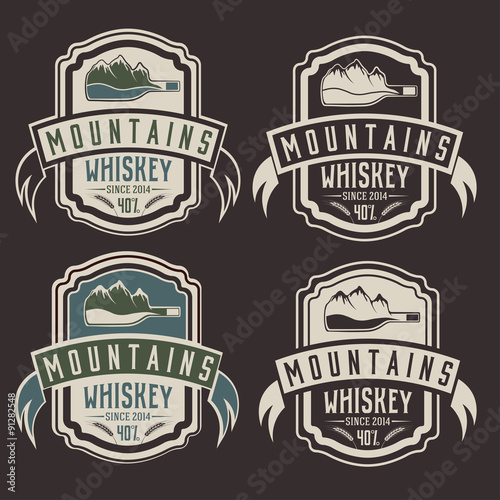 mountains whiskey vintage labels set