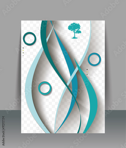 Brochure design template with abstract waves background, vector
