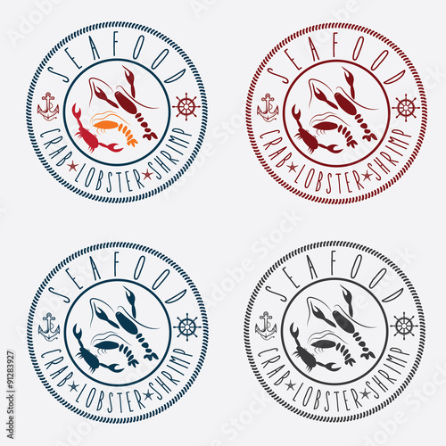 Illustration set of seafood Labels in retro style