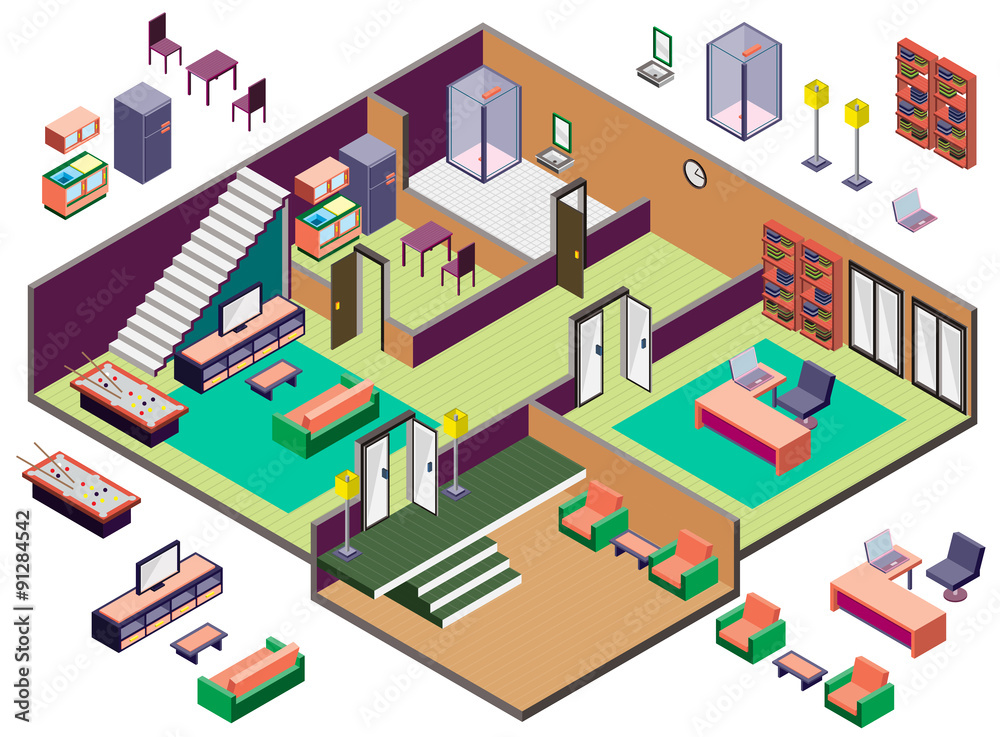 illustration of info graphic interior  room concept in isometric graphic