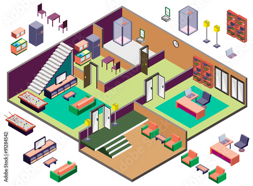 illustration of info graphic interior  room concept in isometric graphic