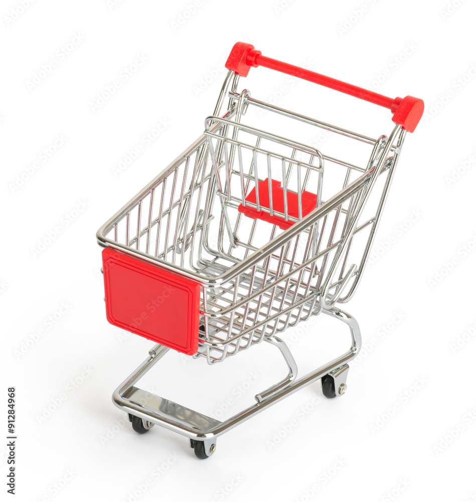 Shopping cart on white, top view