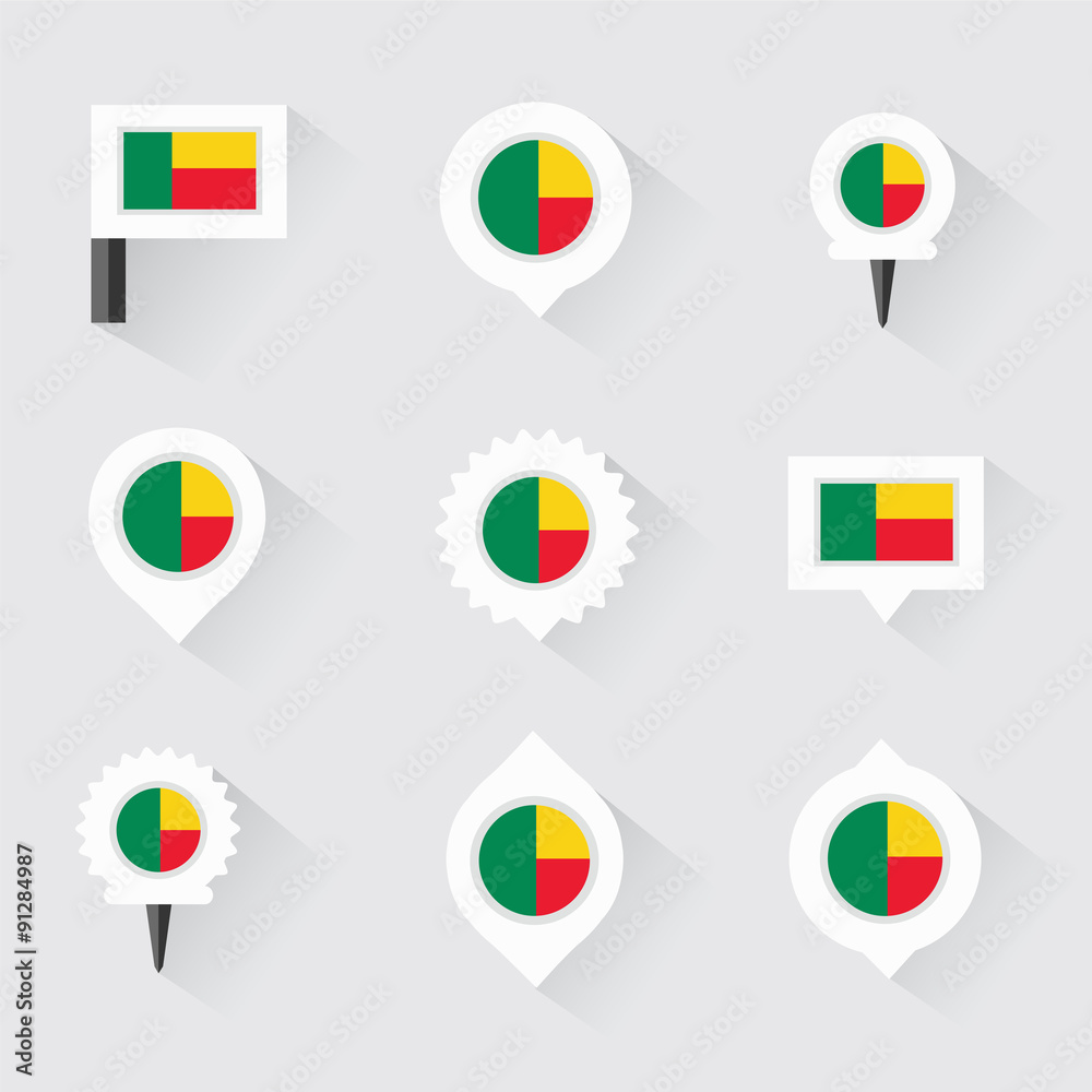 benin flag and pins for infographic, and map design benin flag and pins for infographic, and map design