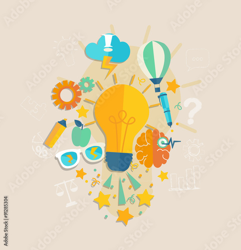 Conceptual representation of an idea or inspiration in flat style, vector.