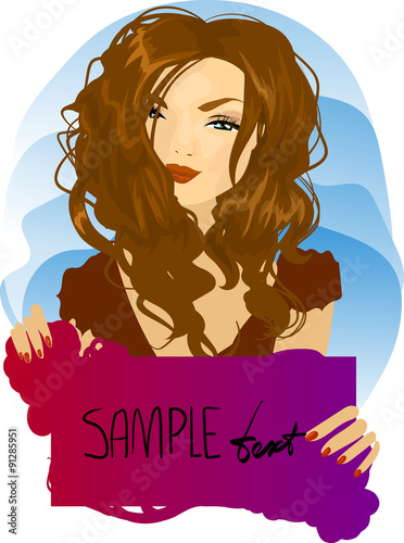 Vector stylish   portrait with a beautiful girl for your design.