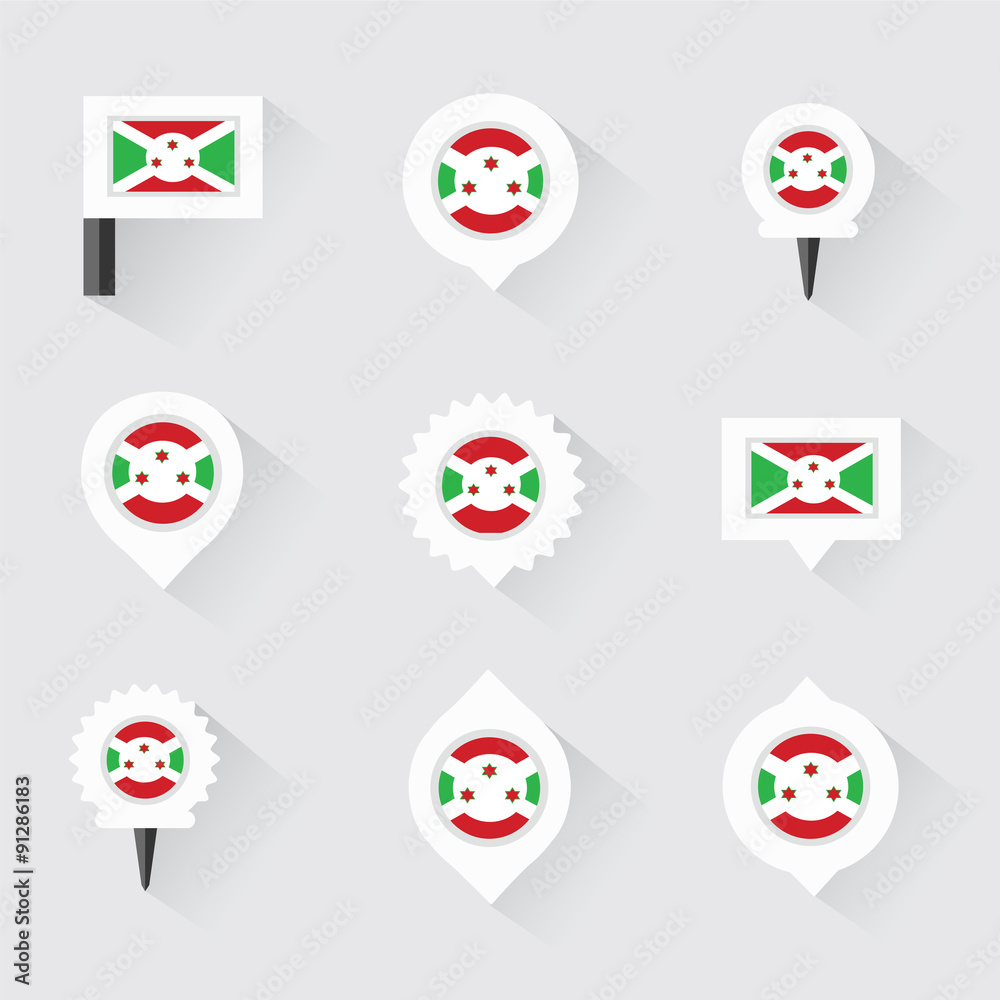 burundi flag and pins for infographic, and map design burundi flag and pins for infographic, and map design