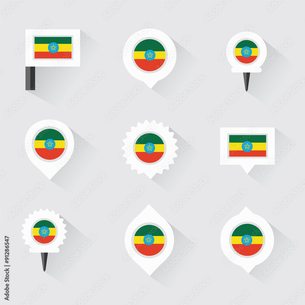ethiopia flag and pins for infographic, and map design ethiopia flag and pins for infographic, and map design