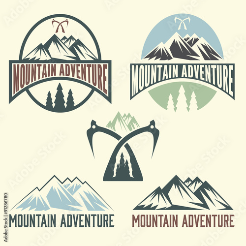 set of vintage labels mountain adventure