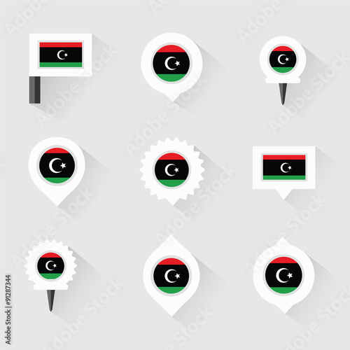 libya flag and pins for infographic, and map design