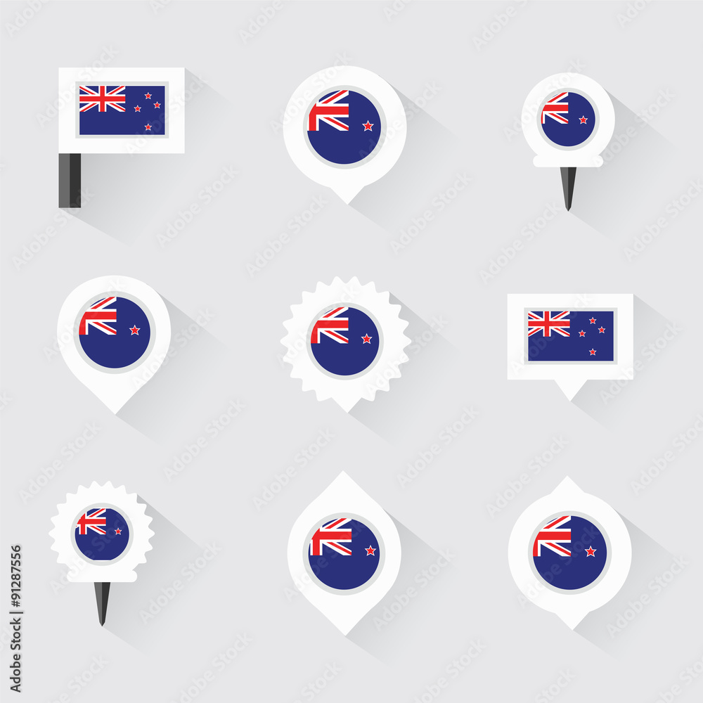 New Zealand flag and pins for infographic, and map design New Zealand flag and pins for infographic, and map design