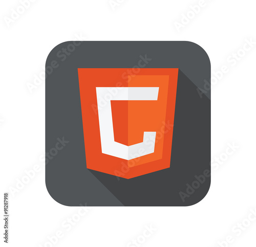 Vector illustration of orange shield with old html5 C letter for