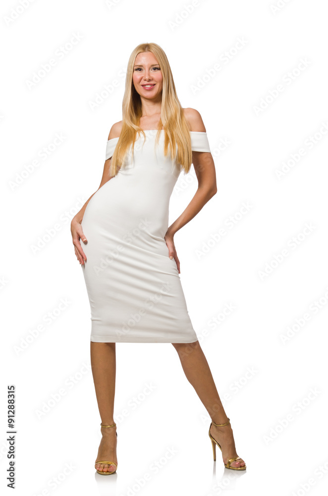 Blond hair woman in elegant dress isolated on white Blond hair woman in elegant dress isolated on white