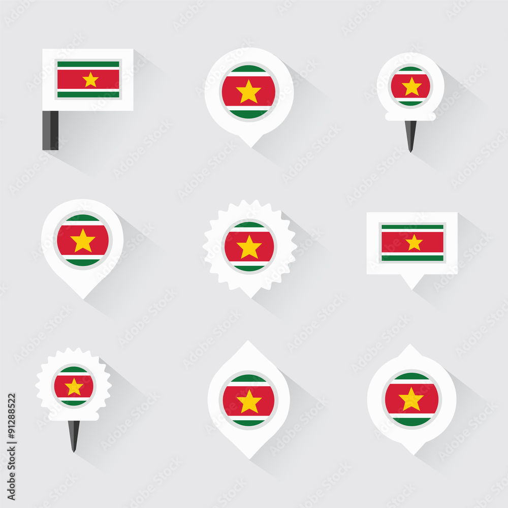 suriname flag and pins for infographic, and map design suriname flag and pins for infographic, and map design
