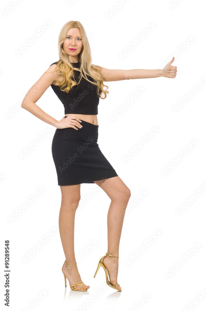 Pretty girl in black mini dress isolated on white Pretty girl in black mini dress isolated on white