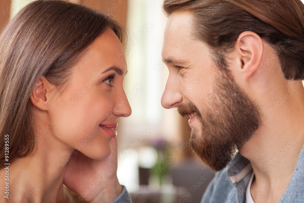 Cheerful man and woman are spending time together Cheerful man and woman are spending time together