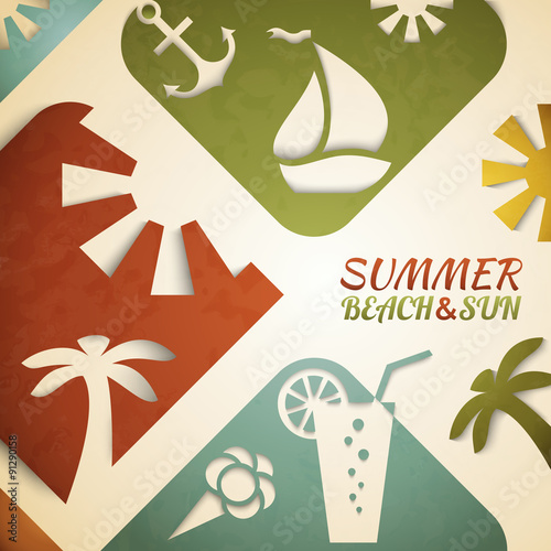 Abstract summer illustration. Retro beach