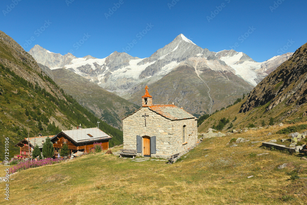 View of the Taschalp Chapel, Valais, Switzerland 