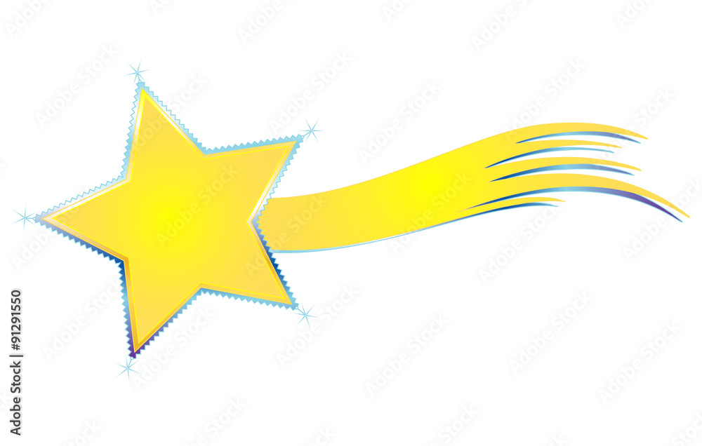 Gold Christmas comet object white isolated, and place for text Gold Christmas comet object white isolated, and place for text