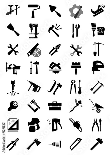 Black electric and manual tool icons