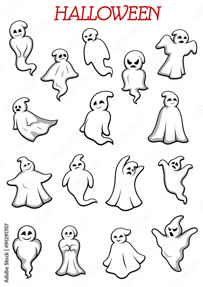 Eerie flying Halloween ghosts and monsters Eerie flying Halloween ghosts and monsters