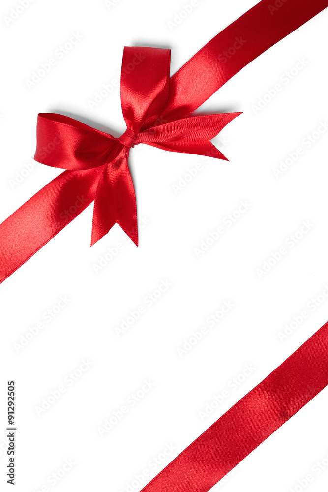 Shiny red ribbon on white background